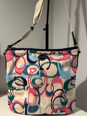 Coach Ikat Scribble Rainbow Multicolor Fabric Crossbody Shoulder Bag